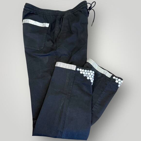 Marks & Spencer Straight Fit High Rise Pants Rhinestone Beaded Hem Size M Black - Picture 3 of 16